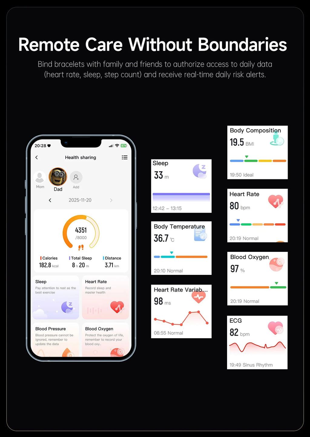 LIGE ECG Smart Watch for Men  Women Sports Fitness Temperature Health Monitoring Waterproof Wristbands No Screen Smart Bracelet