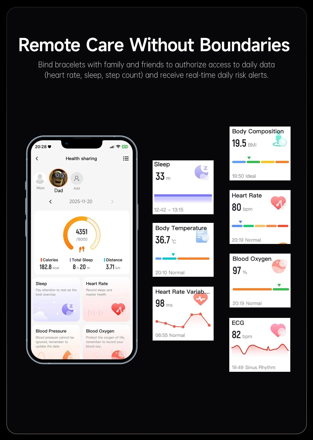 LIGE ECG Smart Watch for Men  Women Sports Fitness Temperature Health Monitoring Waterproof Wristbands No Screen Smart Bracelet