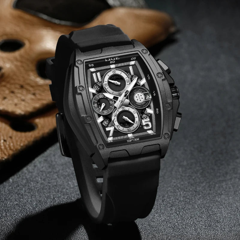 LIGE  Luxury Men‘s Watches Business Waterproof Male Clock Luminous Silicone Band Date Square Quartz Man Watches Reloj Hombre