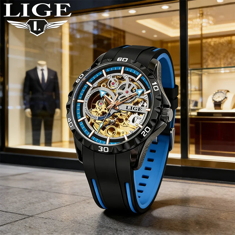 LIGE Men's Luxury Watches Mechanical Watches Chronograph Watch for Men Automatic Original Brand Stainless Steel Tourbillon Clock