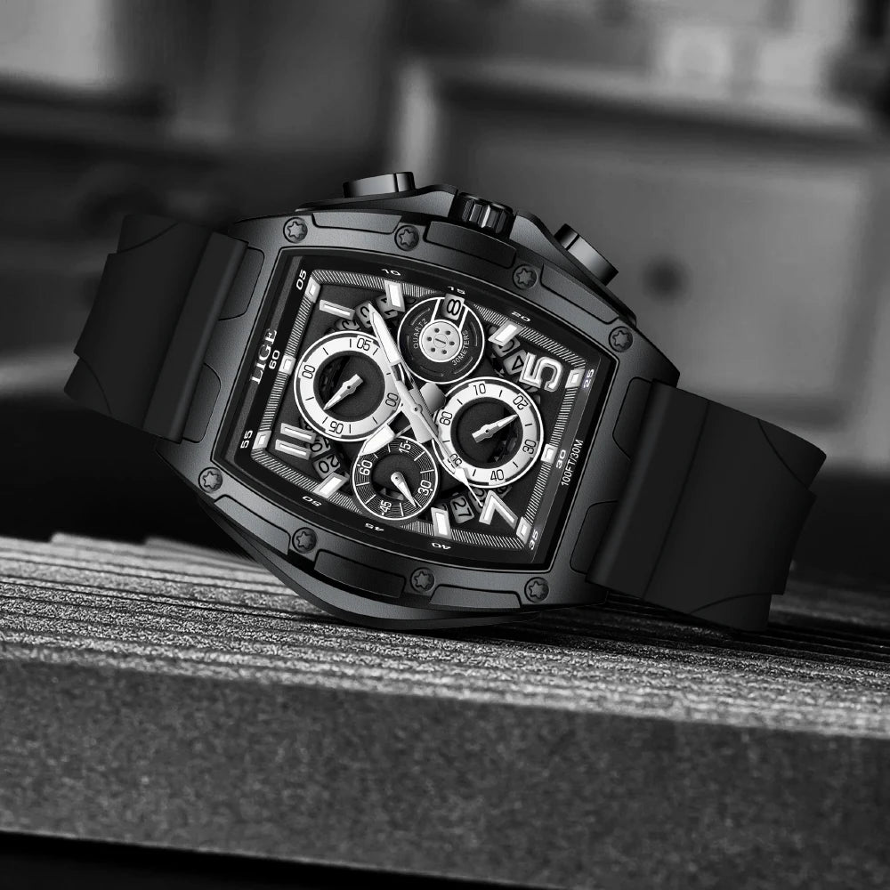 LIGE  Luxury Men‘s Watches Business Waterproof Male Clock Luminous Silicone Band Date Square Quartz Man Watches Reloj Hombre