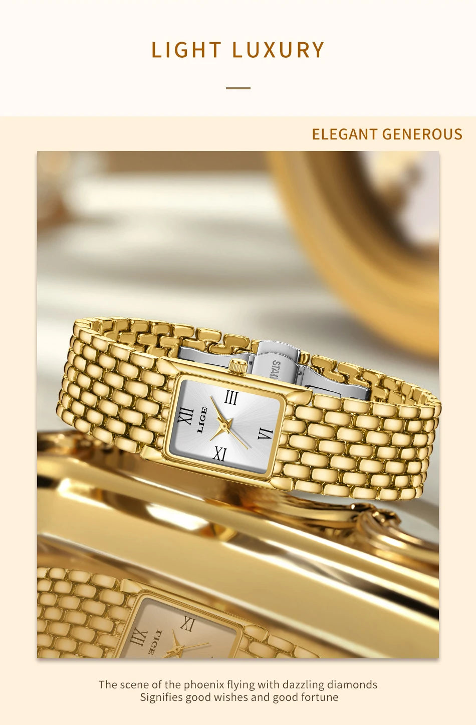 LIGE Watch Women Fashion Casual Luxury Womens Waterproof Square Dial Steel Belt Quartz Wrist Watches Christmas Gifts Reloj Mujer