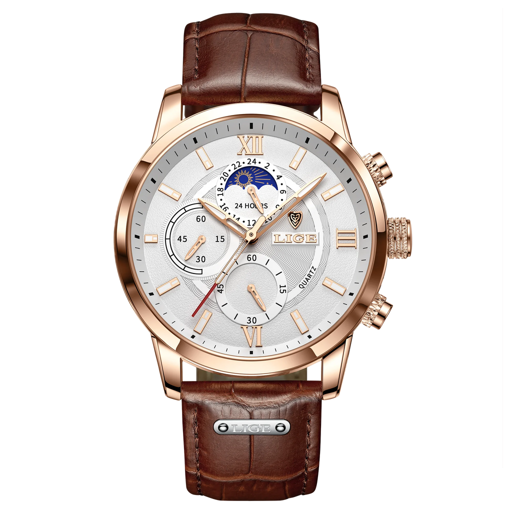 LIGE New Mens Watches Top Brand Luxury Brown Leather Casual Quartz Watch Men Sport Waterproof Clock Watch Relogio Masculino