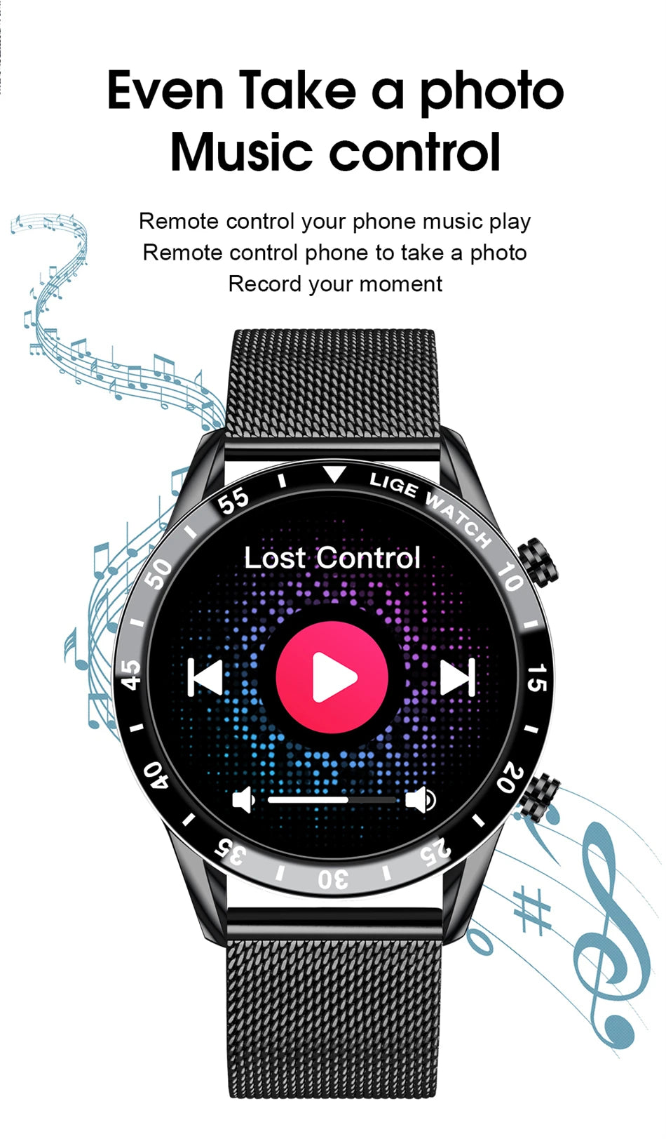 LIGE Men Smart Watch Bluetooth Call Luxury Full Circle Touch Screen Steel Band Waterproof Sports Fitness Watch For Android IOS