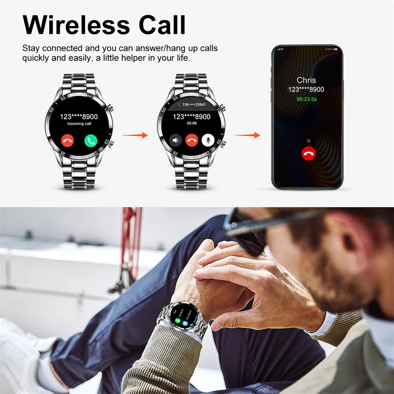 LIGE Men Smart Watch Bluetooth Call Luxury Full Circle Touch Screen Steel Band Waterproof Sports Fitness Watch For Android IOS