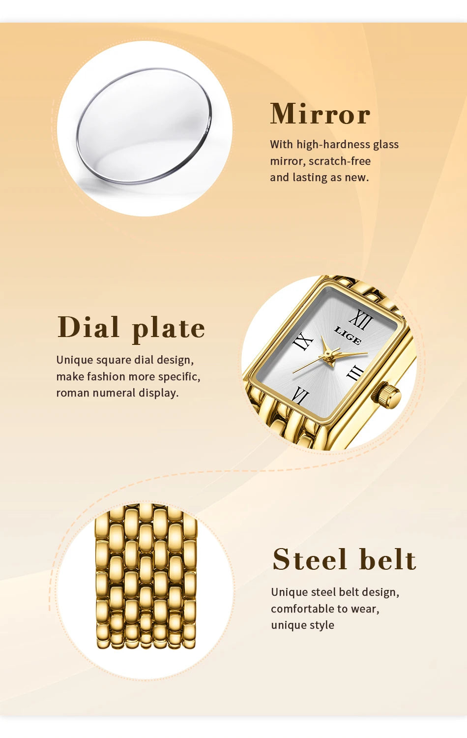 LIGE Watch Women Fashion Casual Luxury Womens Waterproof Square Dial Steel Belt Quartz Wrist Watches Christmas Gifts Reloj Mujer