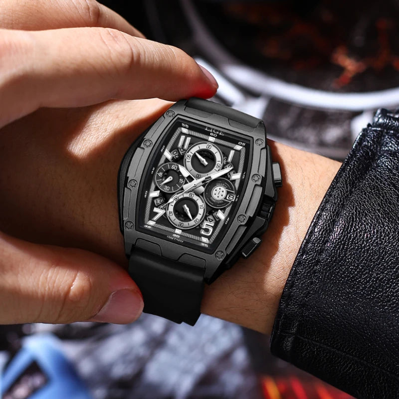 LIGE  Luxury Men‘s Watches Business Waterproof Male Clock Luminous Silicone Band Date Square Quartz Man Watches Reloj Hombre