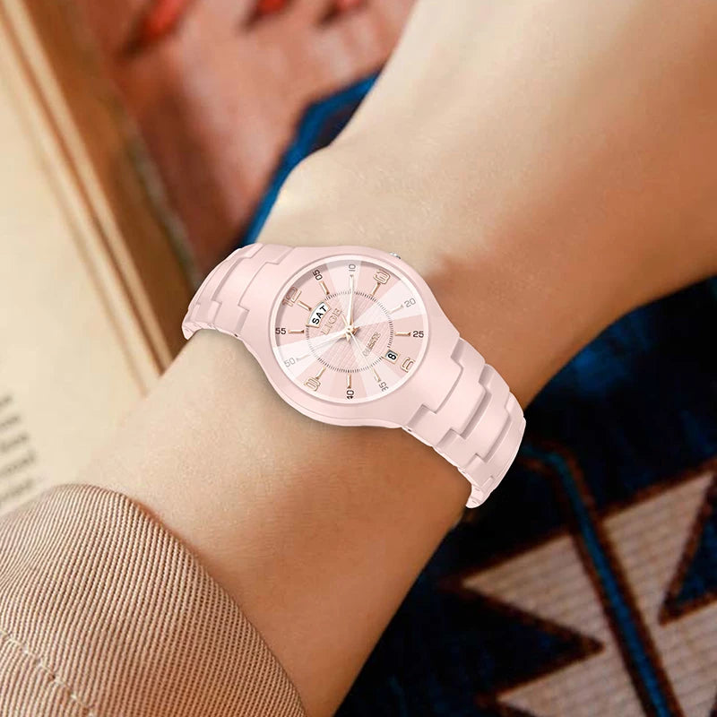 LIGE 2026 Elegant Ceramic Womens Watch Luxury Fashion Quartz Wristwatches Waterproof Date Week Watches Ladies Gifts Reloj Mujer