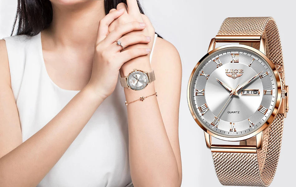 LIGE New Watch Women Luxury Watches Ladies Creative Steel Women's Bracelet Watches Female Waterproof Clock Relogio Feminino