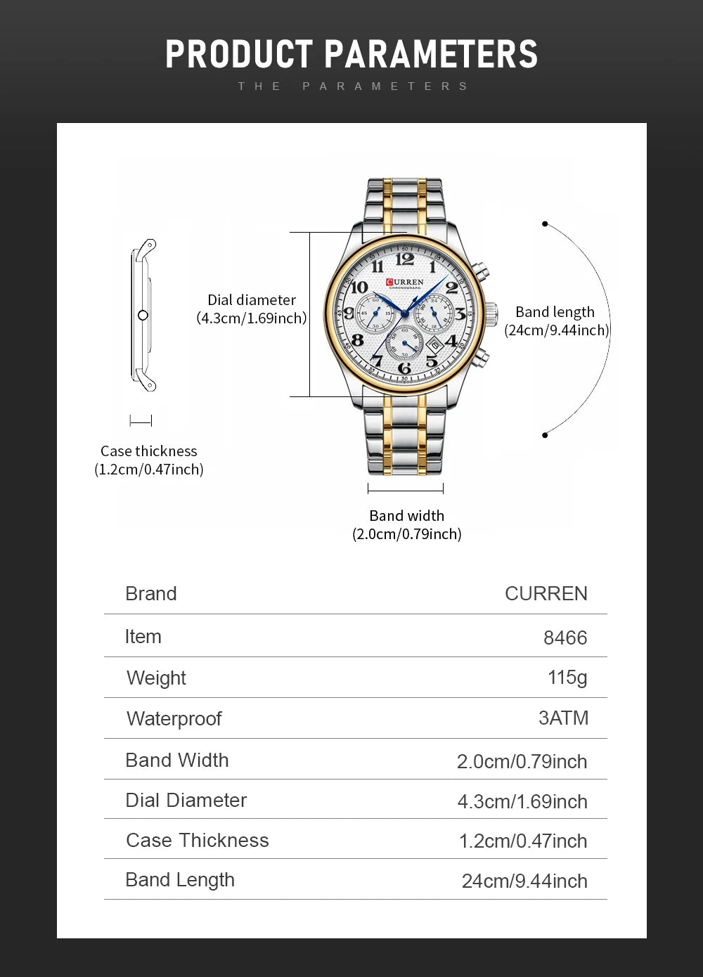 CURREN Men's Watches Luxury Brand Quartz Wristwatch - Chronograph Round Dial with Auto Date, Waterproof