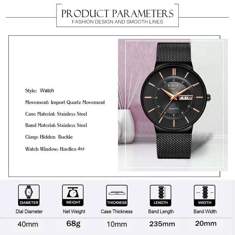 LIGE 2026 Women's Watch Elegant Weekly Calendar Quartz Waterproof Watch for Women Luxury Women Watches Fashion Reloj de Mujer