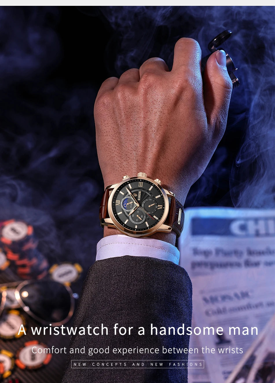 LIGE 2024 New Mens Watches Top Brand Luxury Brown Leather Casual Quartz Watch Men Sport Waterproof Clock Watch Relogio Masculino