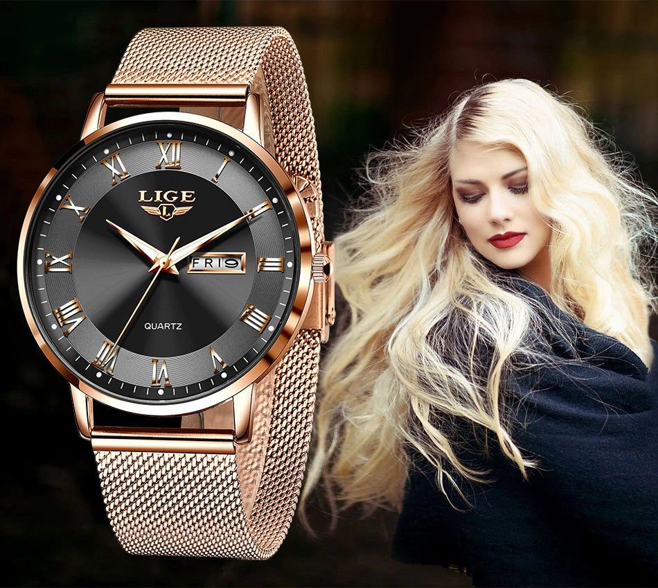 LIGE New Watch Women Luxury Watches Ladies Creative Steel Women's Bracelet Watches Female Waterproof Clock Relogio Feminino