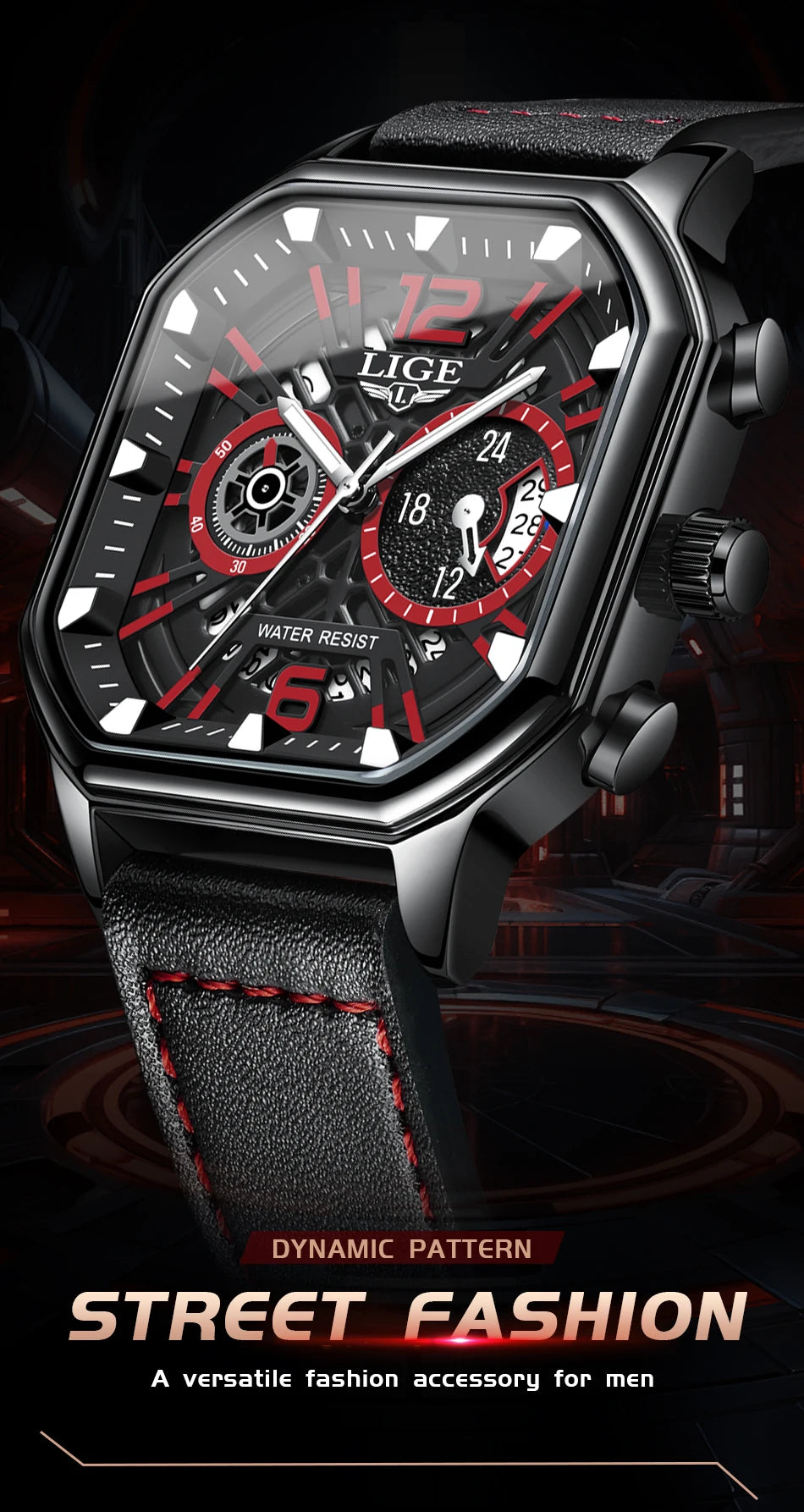 LIGE Fashion Mens Watch Leather Clock Brand Luxury Sport Chronograph Quartz Watches For Men Wrist Watch Relogios Masculino+Box