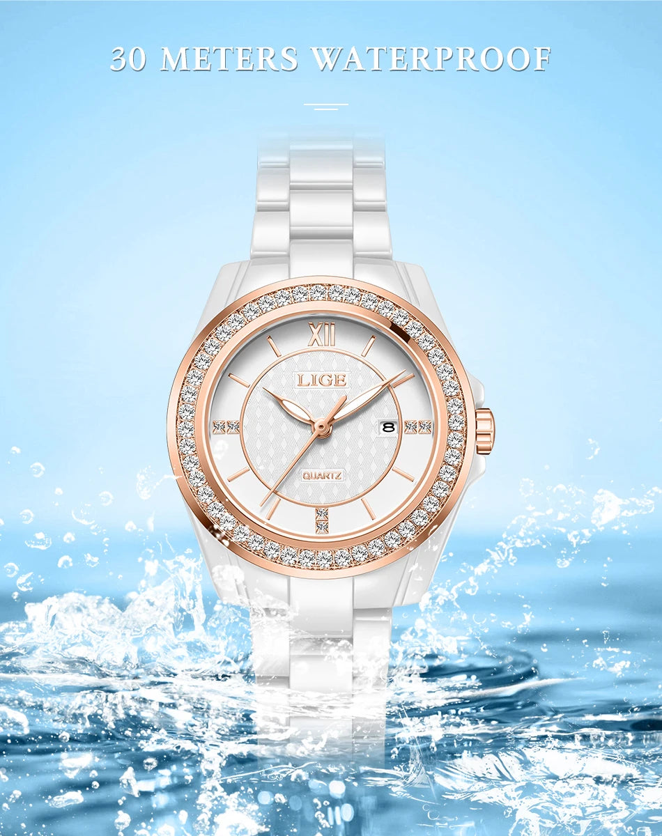 LIGE New Ceramic Watch Women Top Brand Luxury Creative Waterproof Watches For Women Fashion Elegant Luminous Ladies Quartz Watch