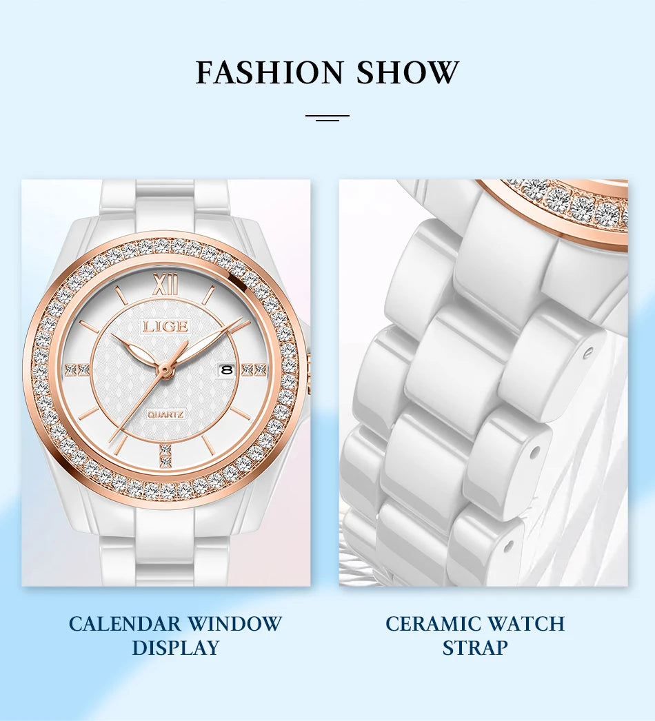 LIGE New Ceramic Watch Women Top Brand Luxury Creative Waterproof Watches For Women Fashion Elegant Luminous Ladies Quartz Watch