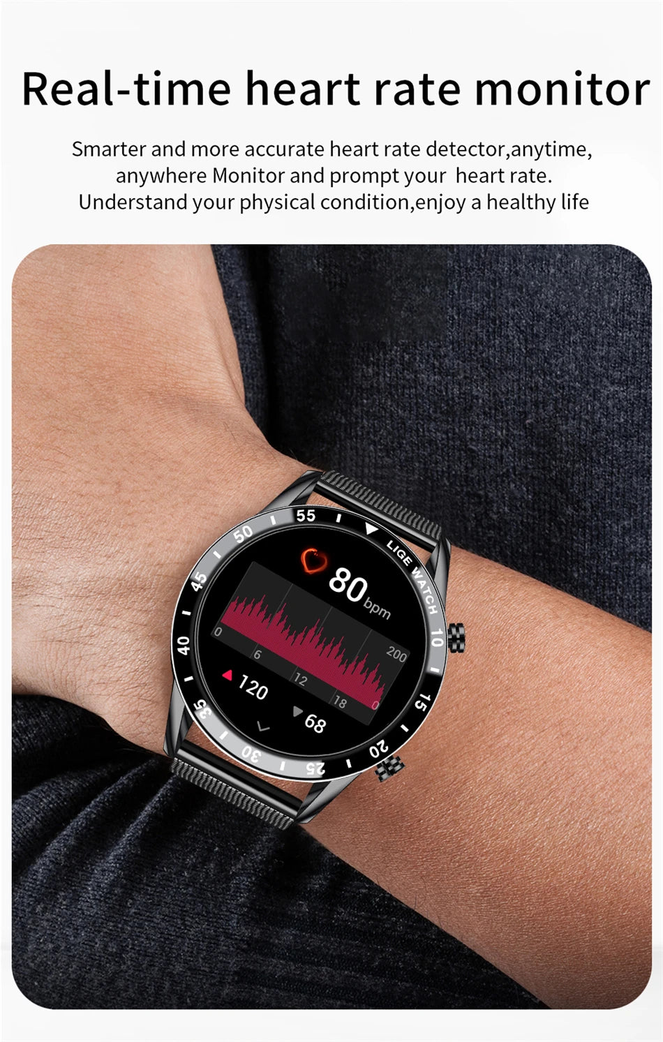 LIGE Men Smart Watch Bluetooth Call Luxury Full Circle Touch Screen Steel Band Waterproof Sports Fitness Watch For Android IOS