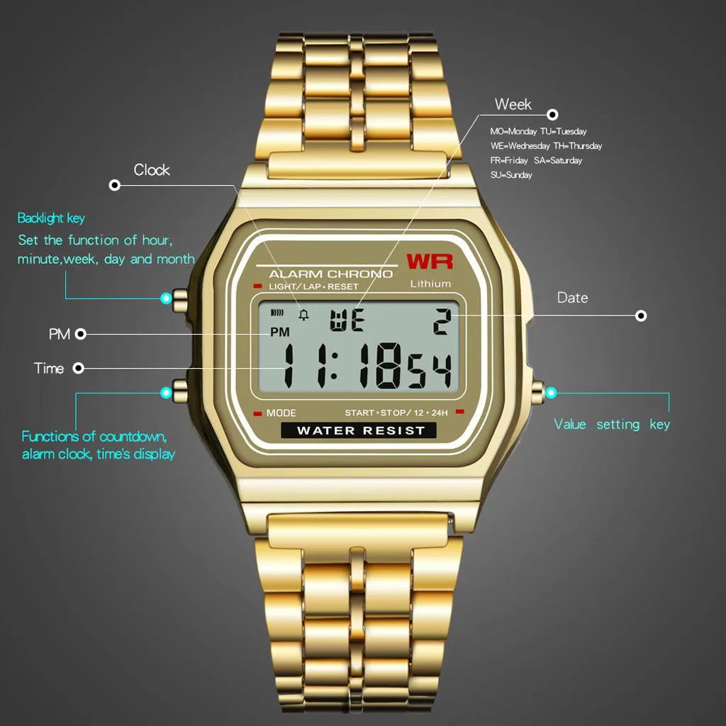 Digital Watches For Men Sports Waterproof Bracelet Clock Gold Electronice LED Wristwatch Women Casucal montre homme relogio