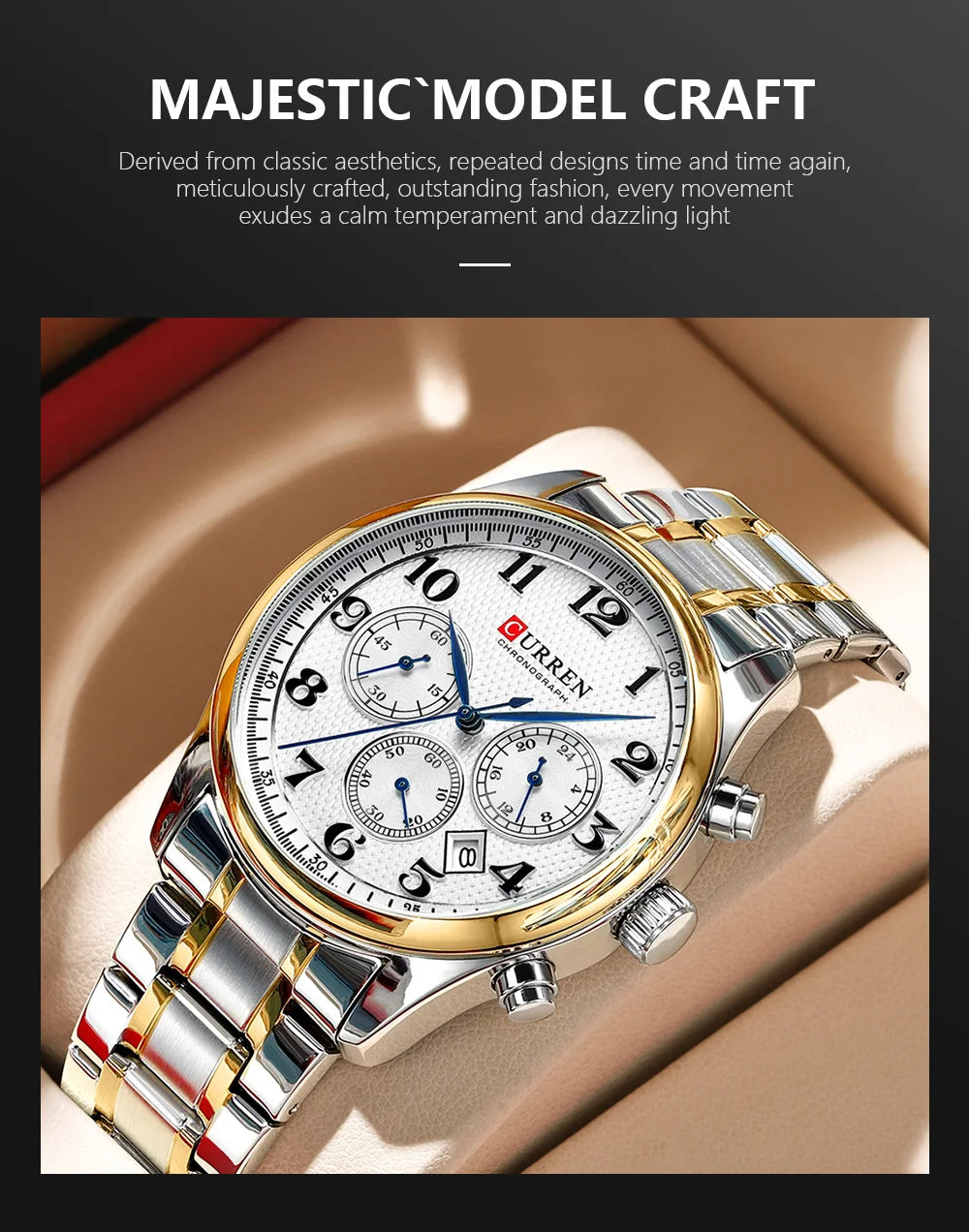 CURREN Men's Watches Luxury Brand Quartz Wristwatch - Chronograph Round Dial with Auto Date, Waterproof