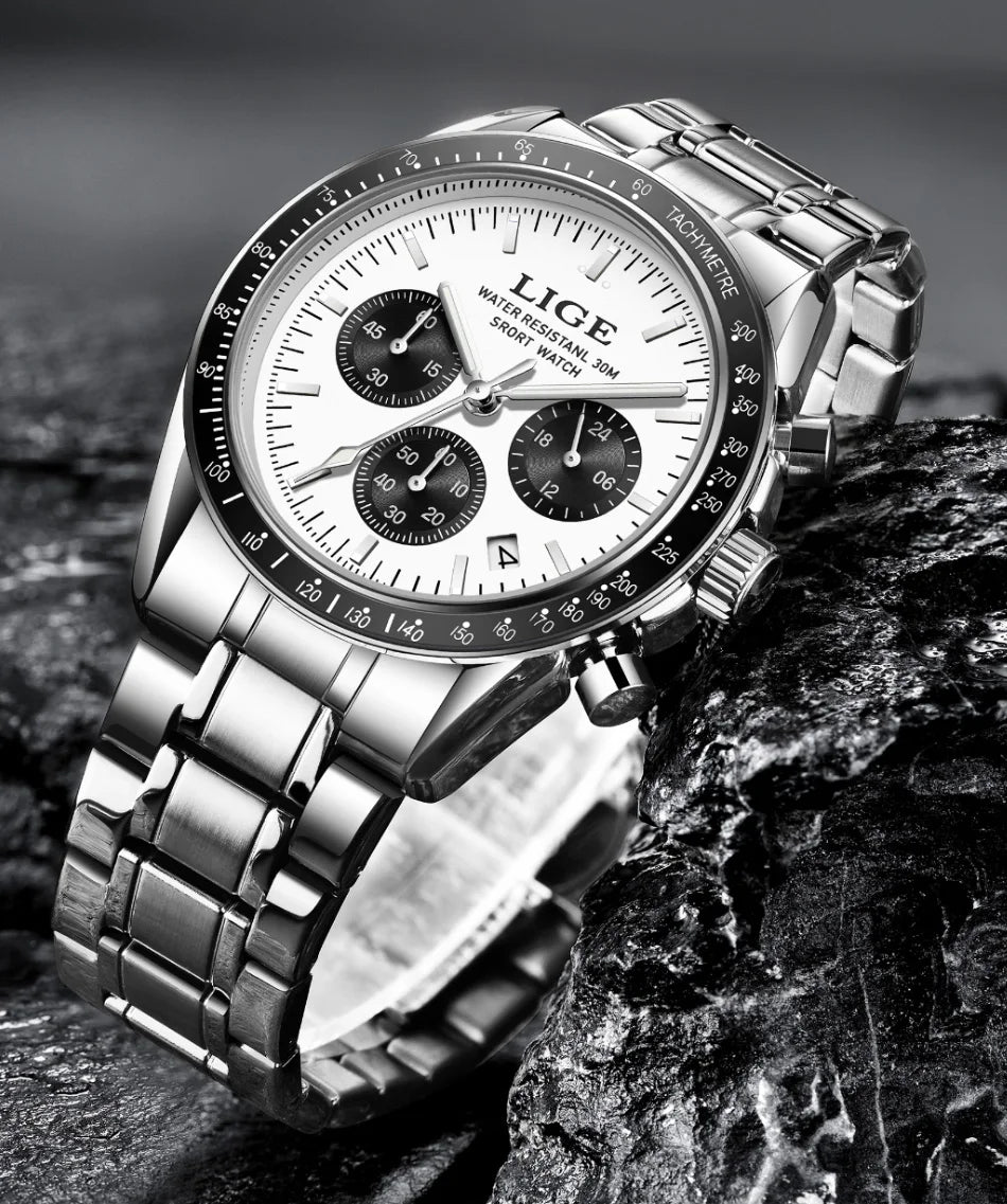 LIGE Fashion Mens Watches Top Brand Luxury Business Watch For Men Full Steel Waterproof Quartz Chronograph Relogios Masculino