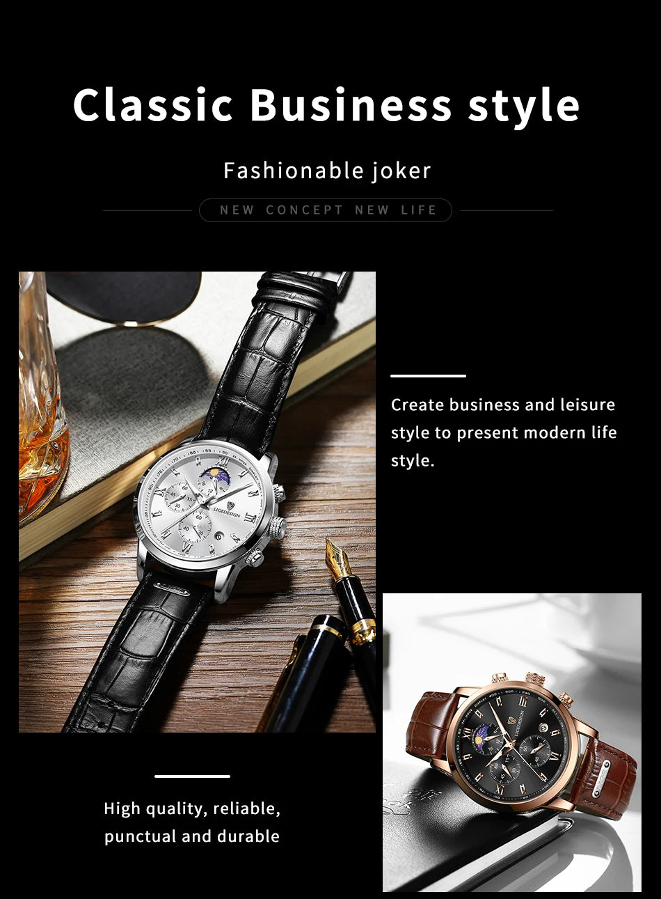 LIGE Men Date Clock Watches Male Chronograph Watch for Men Business Fashion Watch Man Top Brand Luxury Leather Quartz Wristwatch