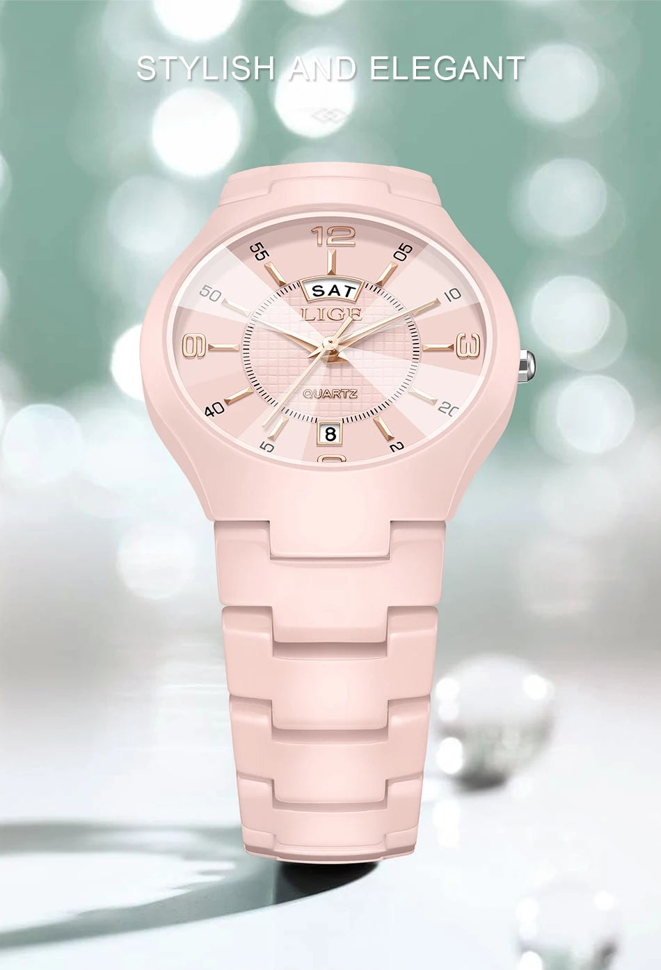 LIGE 2026 Elegant Ceramic Womens Watch Luxury Fashion Quartz Wristwatches Waterproof Date Week Watches Ladies Gifts Reloj Mujer
