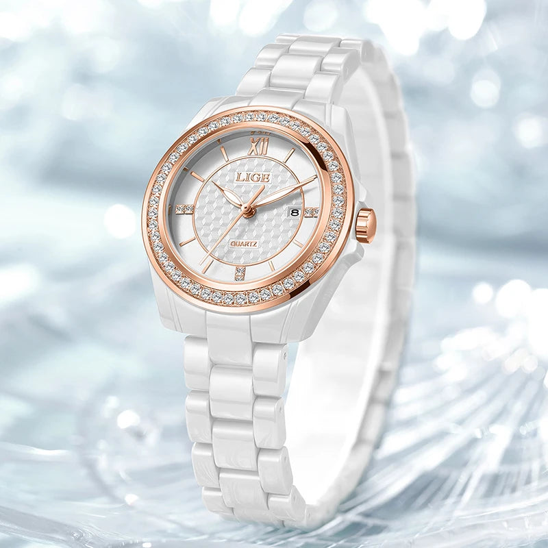 LIGE New Ceramic Watch Women Top Brand Luxury Creative Waterproof Watches For Women Fashion Elegant Luminous Ladies Quartz Watch