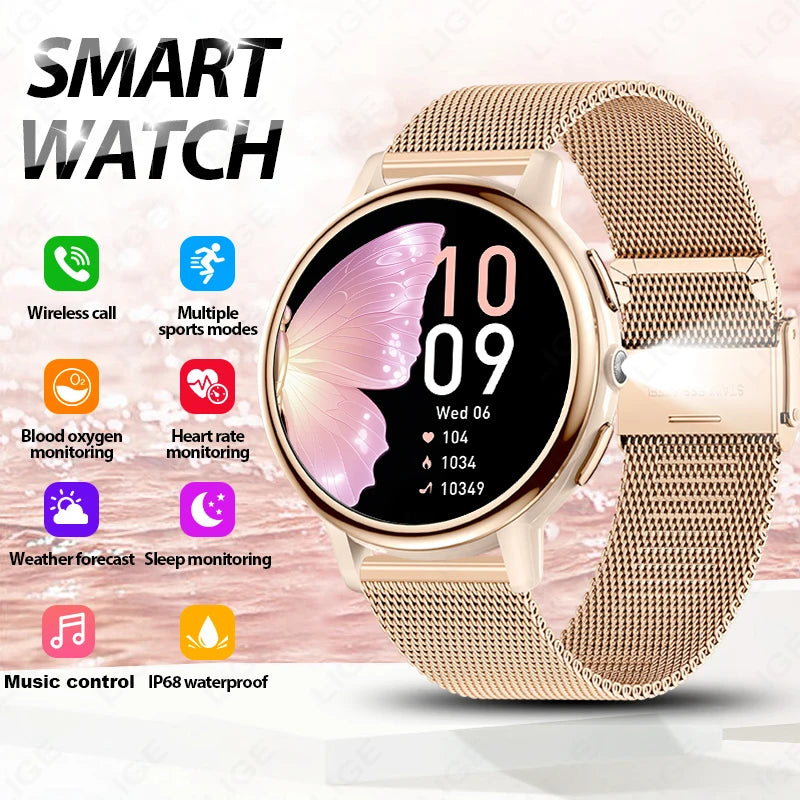 LIGE Lady Fashion Smart Watch 1.26" HD Heart Rate Women's Health Bluetooth Voice Call Waterproof Flashlight Smartwatch New 2025