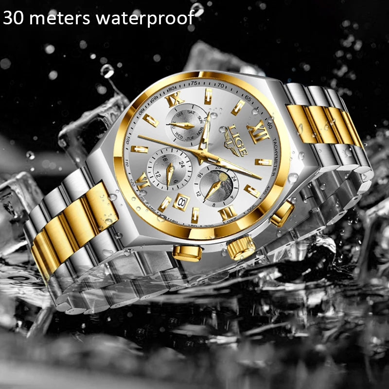LIGE Watches For Women Elegant Luminous Date Women's Quartz Watches Stainless Steel Sports Waterproof Bracelet Watch Women Gift