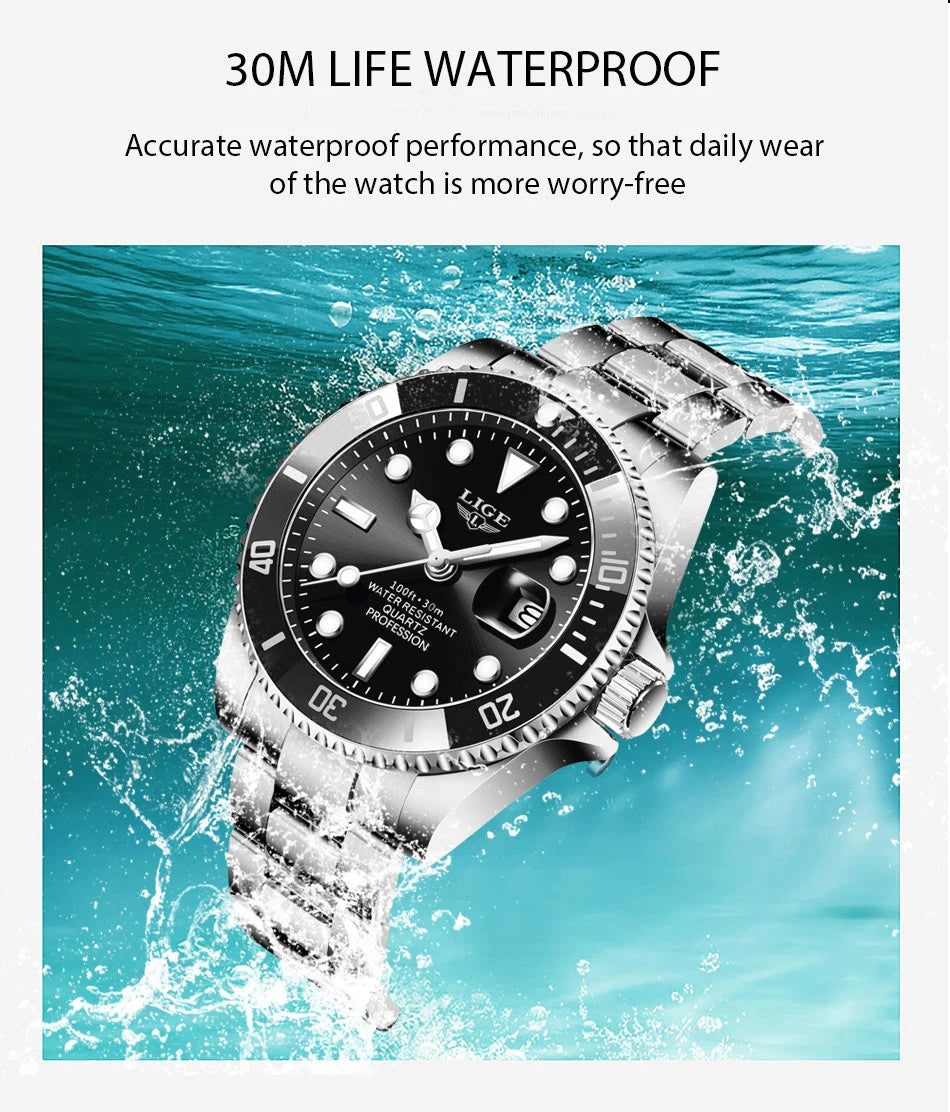 LIGE Watch For Men Top Brand Luxury Fashion Men Watch Casual Business Waterproof Chronograph Quartz Wristwatches Montre Homme