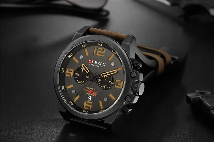 CURREN 8314 Men's Quartz Watch New Fashion Multi-function Chronograph Clock Leather Strap Calendar Simple Sports Watches for Men