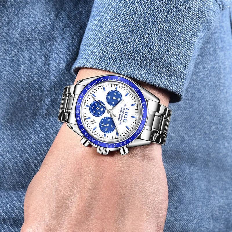 LIGE Men Watches Luminous Calendar Business Quartz Watch Mens Top Brand Luxury Sport Waterproof Stainless Steel Man Wristwatches