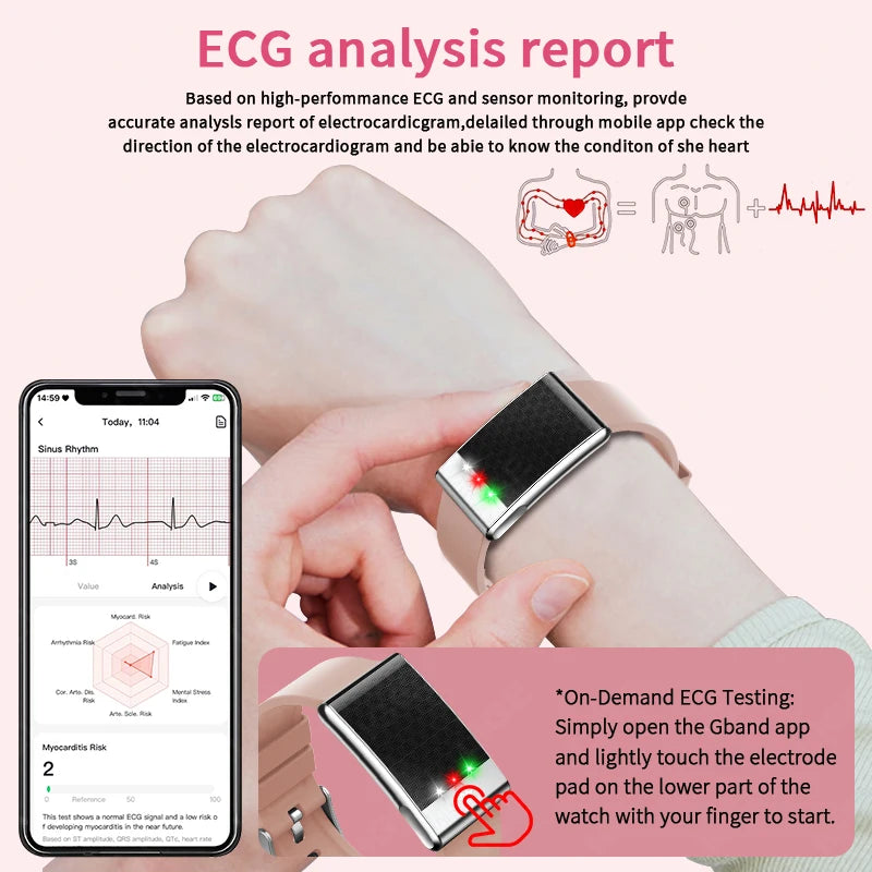 LIGE ECG Smart Watch for Men  Women Sports Fitness Temperature Health Monitoring Waterproof Wristbands No Screen Smart Bracelet