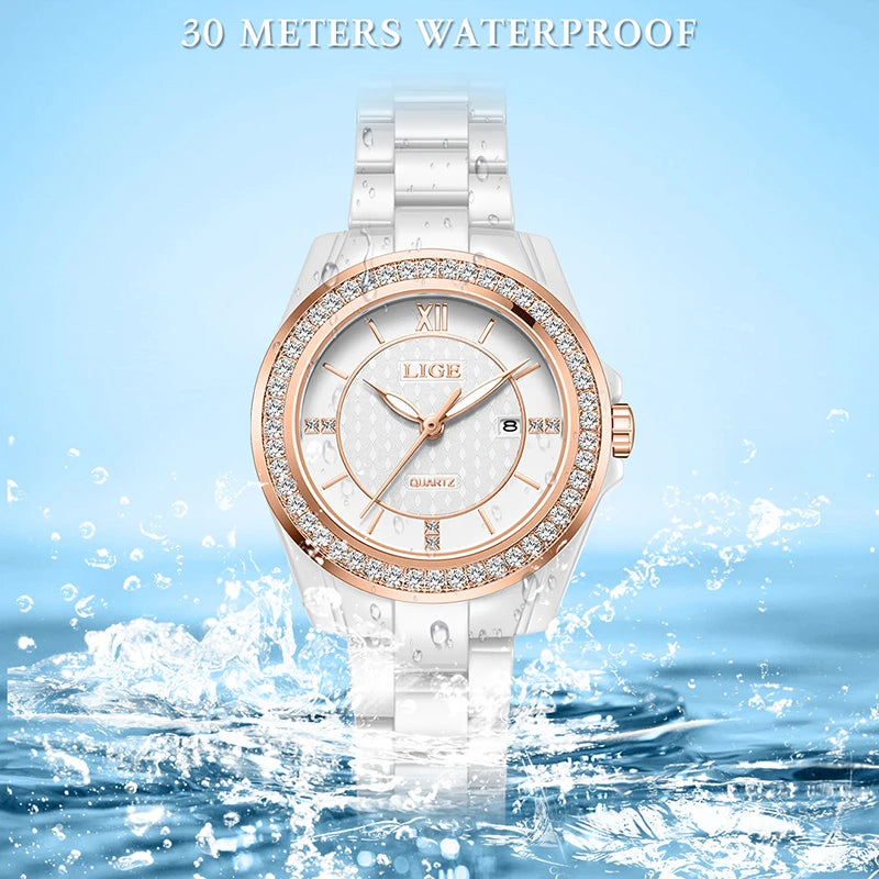 LIGE New Ceramic Watch Women Top Brand Luxury Creative Waterproof Watches For Women Fashion Elegant Luminous Ladies Quartz Watch