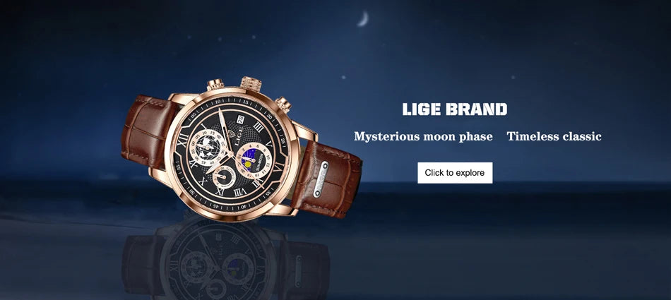 LIGE Mens Watches Luxury Waterproof Luminous Quartz Watch For Men Business Fashion Casual Man Date Chronograph Relogio Masculino