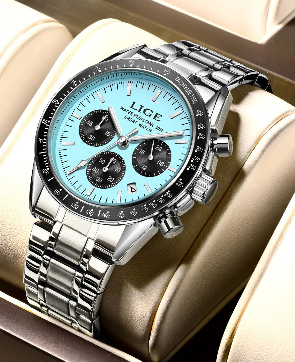 LIGE Fashion Mens Watches Top Brand Luxury Business Watch For Men Full Steel Waterproof Quartz Chronograph Relogios Masculino