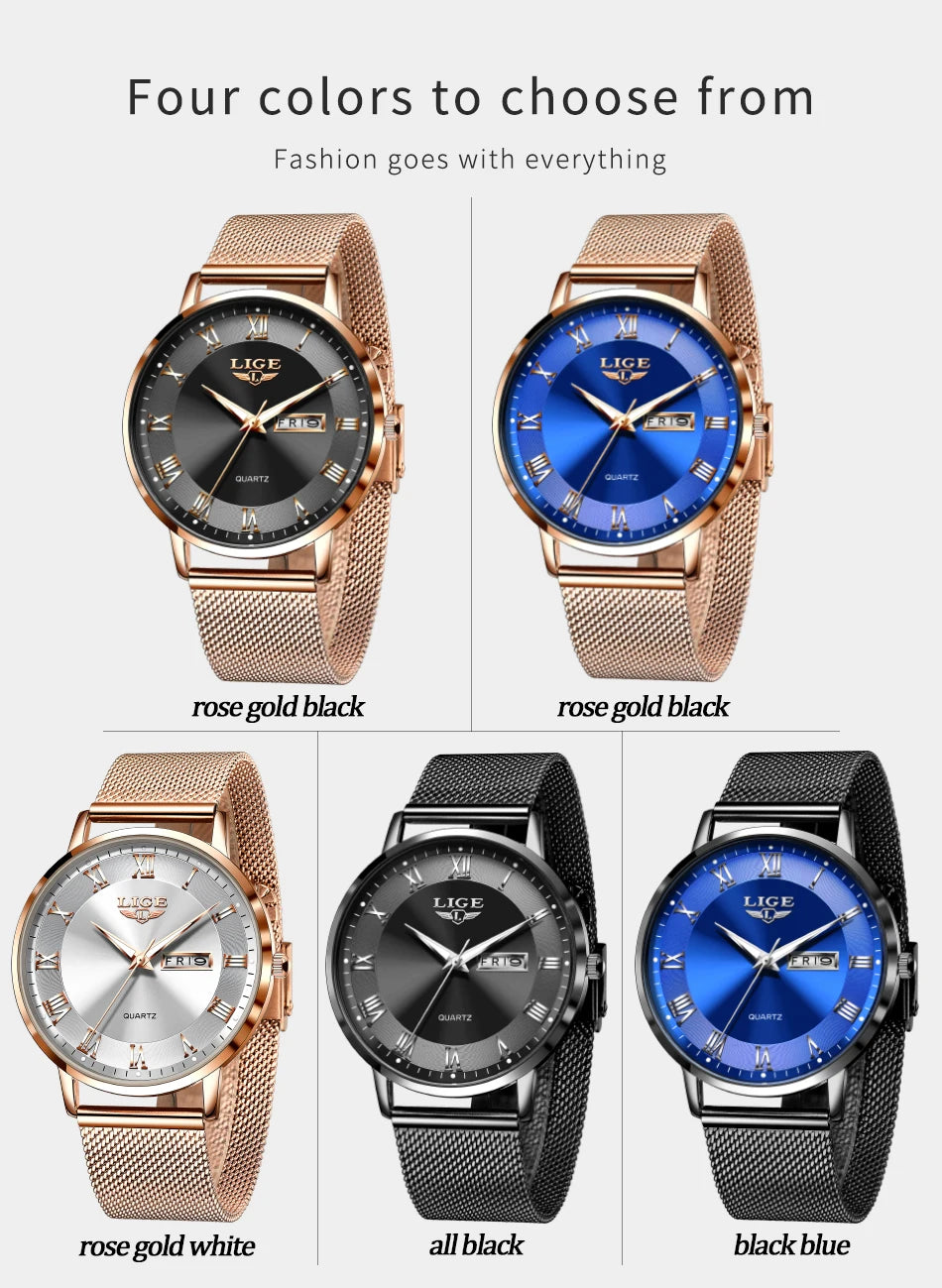 LIGE New Watch Women Luxury Watches Ladies Creative Steel Women's Bracelet Watches Female Waterproof Clock Relogio Feminino