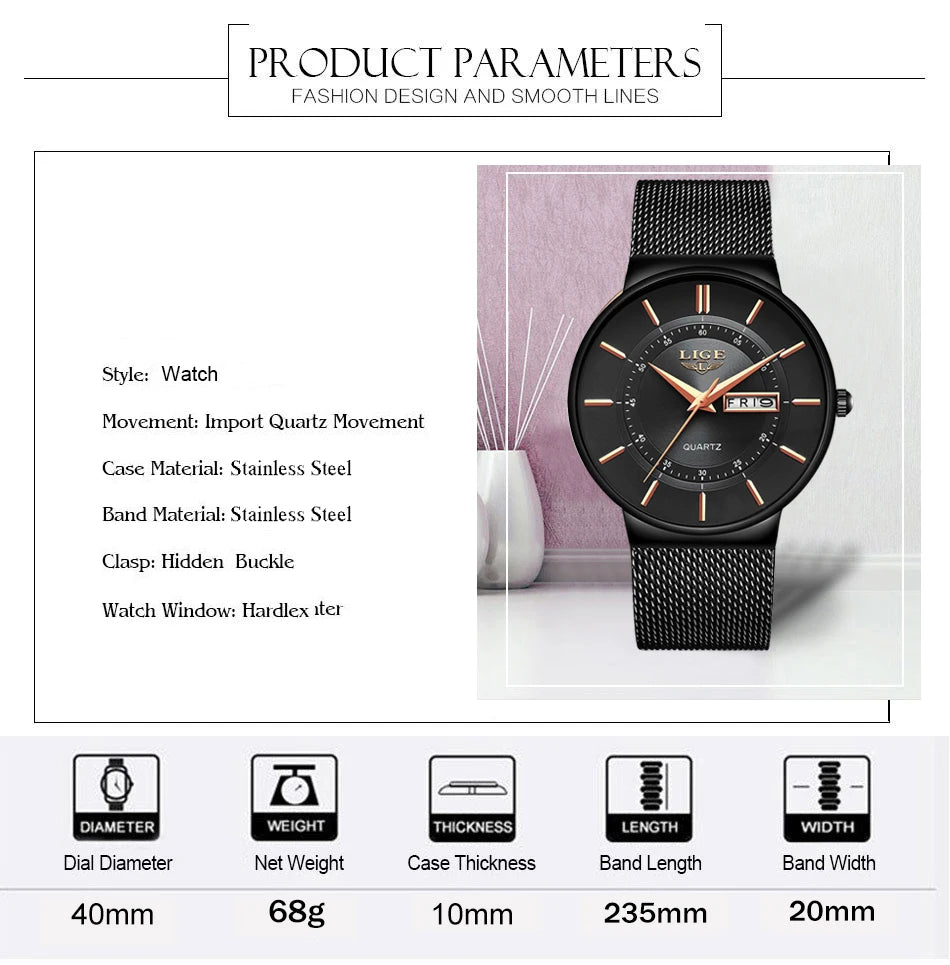 LIGE 2026 Women's Watch Elegant Weekly Calendar Quartz Waterproof Watch for Women Luxury Women Watches Fashion Reloj de Mujer