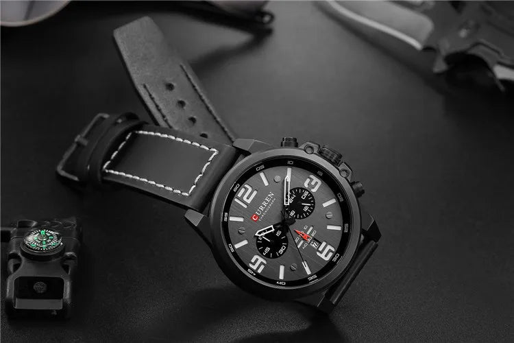 CURREN 8314 Men's Quartz Watch New Fashion Multi-function Chronograph Clock Leather Strap Calendar Simple Sports Watches for Men