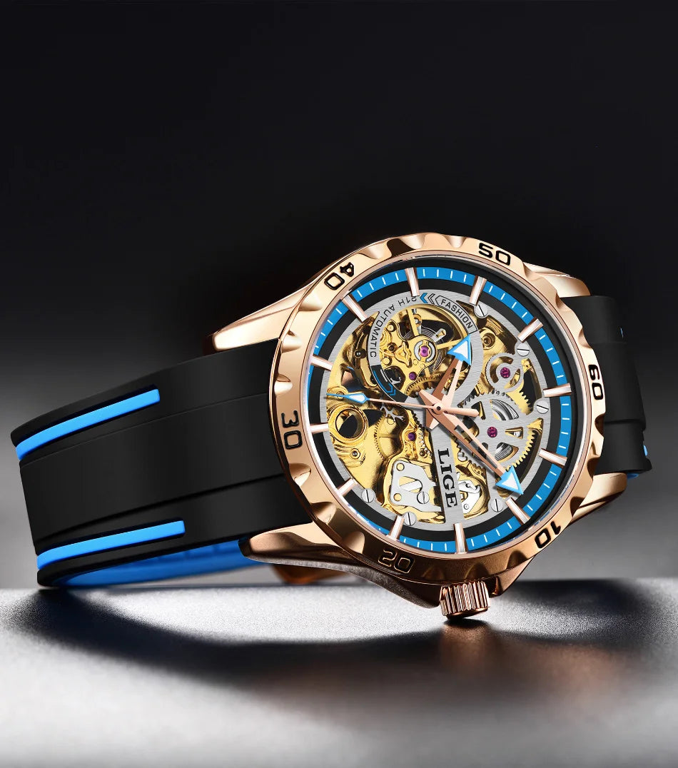 LIGE Men's Luxury Watches Mechanical Watches Chronograph Watch for Men Automatic Original Brand Stainless Steel Tourbillon Clock