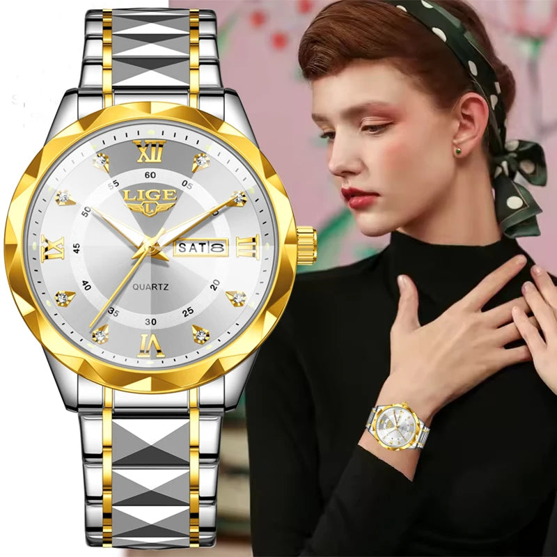 New Original LIGE Ladies Luminous Watches Simple Elegant Round Quartz Wrist Watch For Women Sport Waterproof Diamond Watch Women