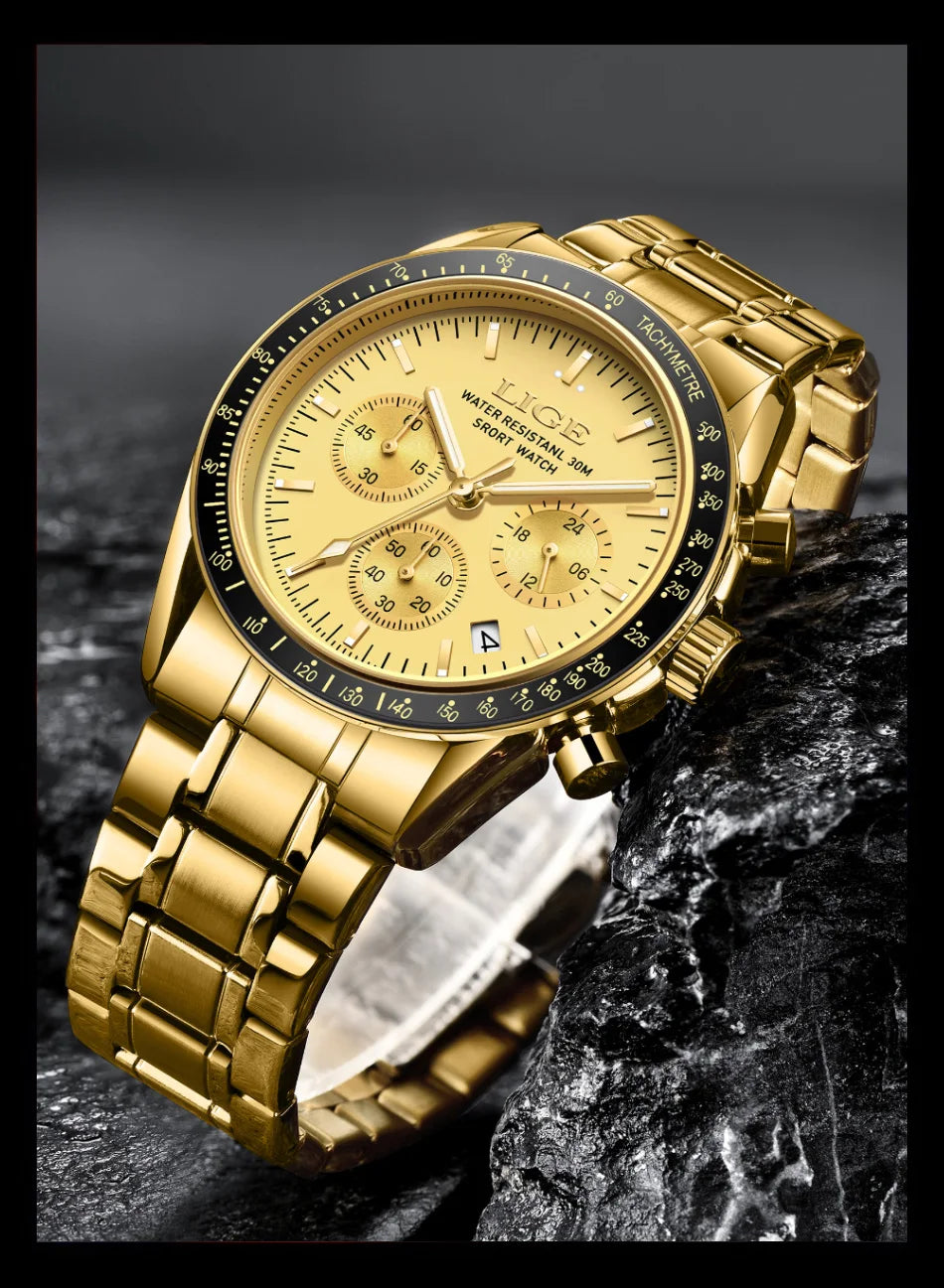 LIGE Fashion Mens Watches Top Brand Luxury Business Watch For Men Full Steel Waterproof Quartz Chronograph Relogios Masculino