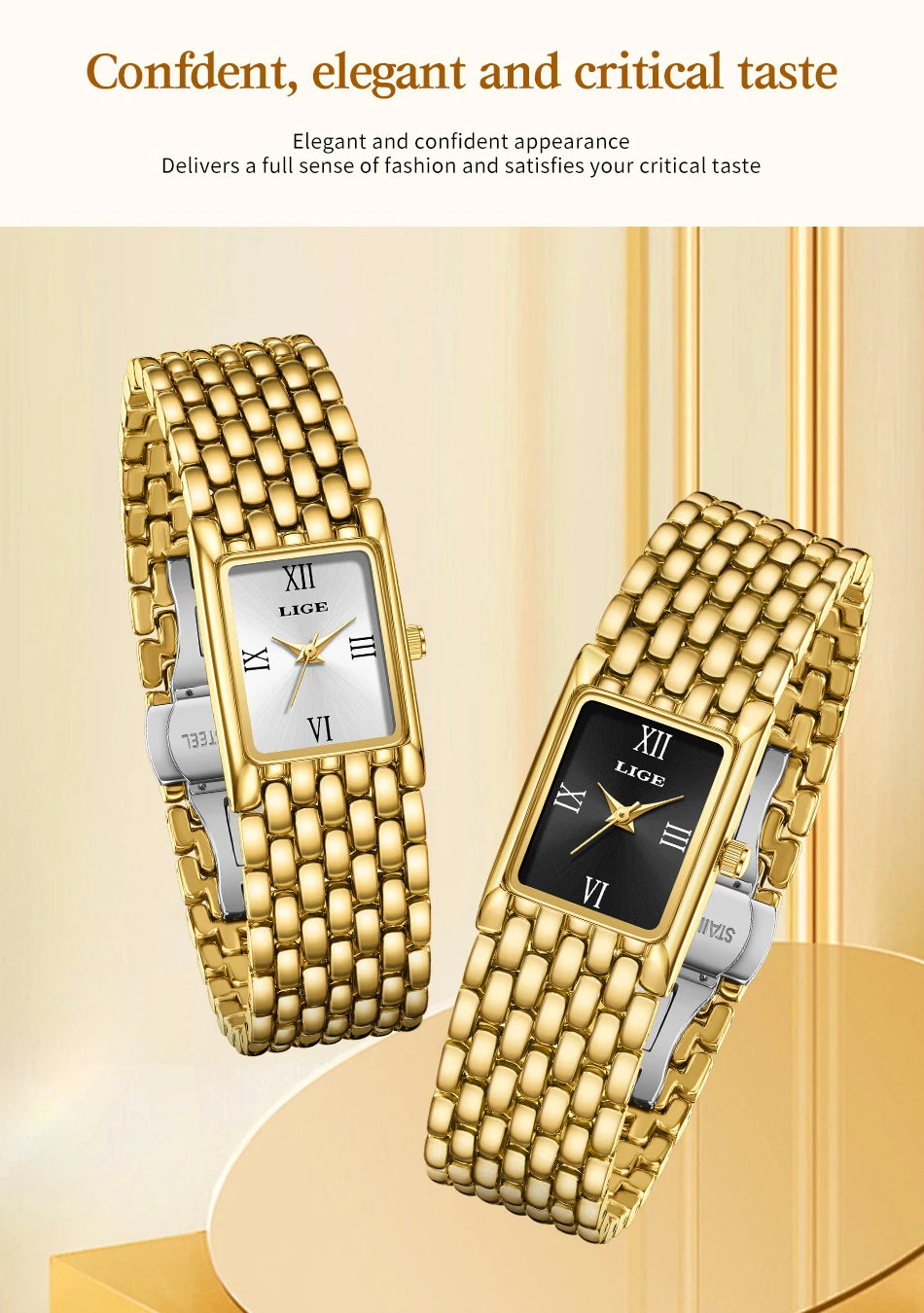 LIGE Watch Women Fashion Casual Luxury Womens Waterproof Square Dial Steel Belt Quartz Wrist Watches Christmas Gifts Reloj Mujer