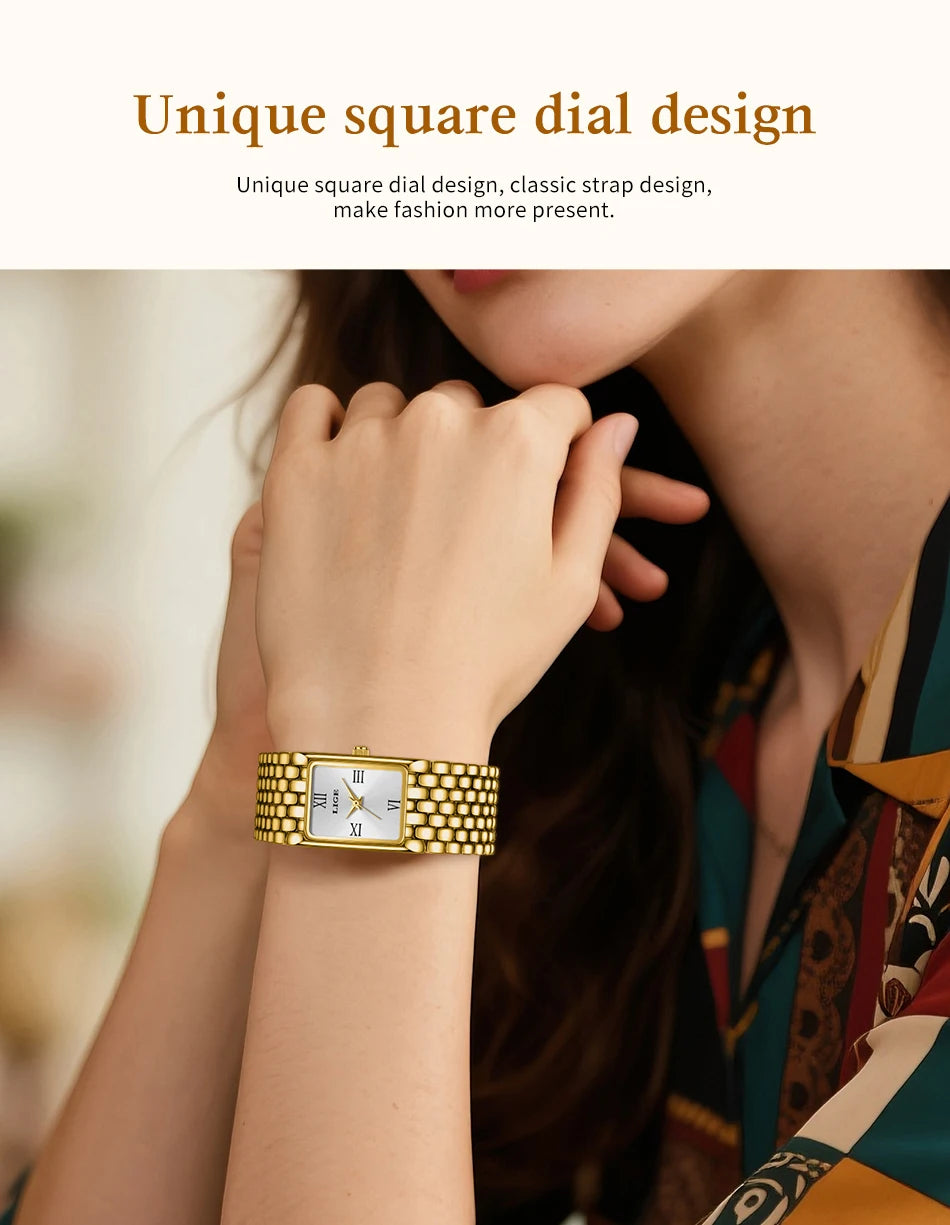 LIGE Watch Women Fashion Casual Luxury Womens Waterproof Square Dial Steel Belt Quartz Wrist Watches Christmas Gifts Reloj Mujer