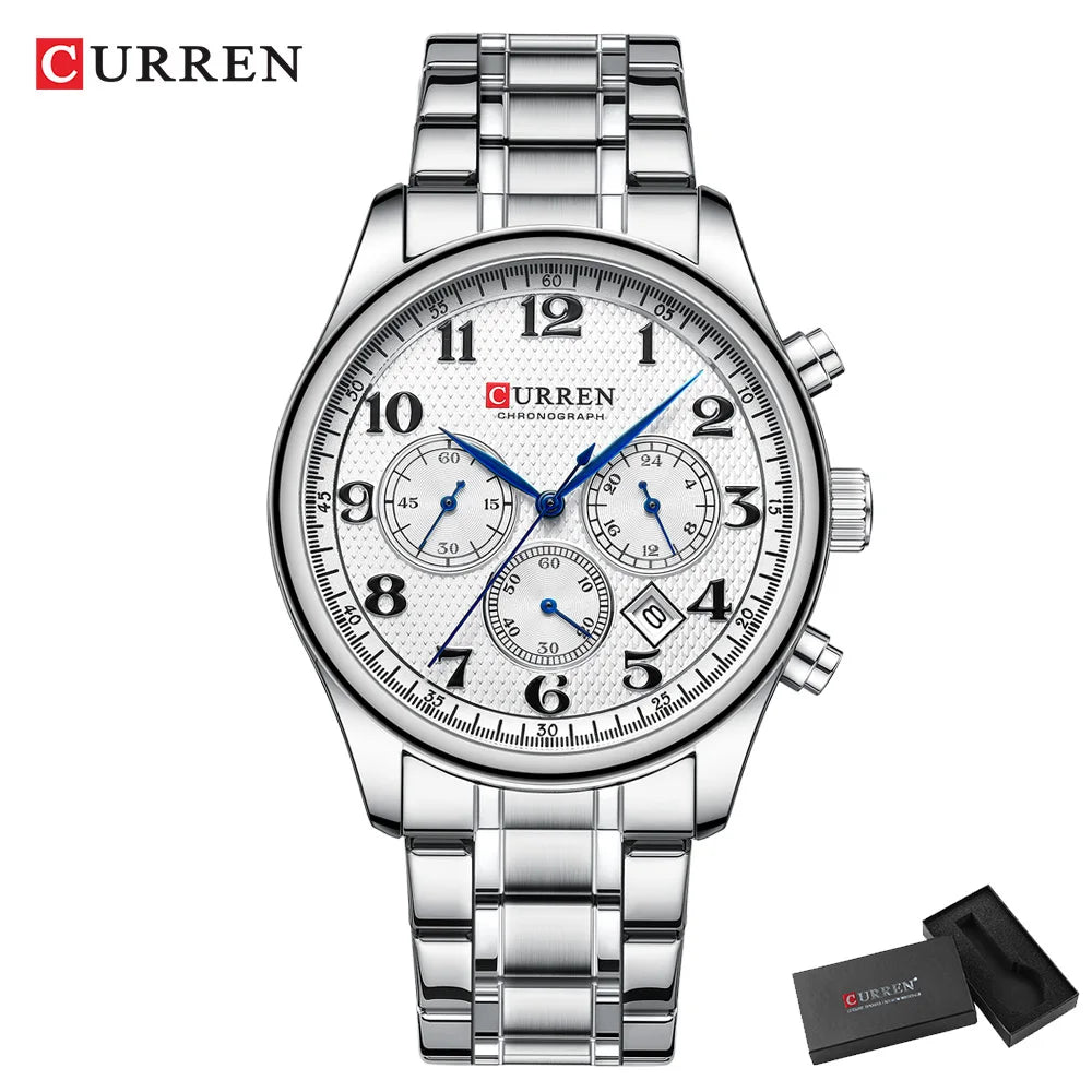 CURREN Men's Watches Luxury Brand Quartz Wristwatch - Chronograph Round Dial with Auto Date, Waterproof