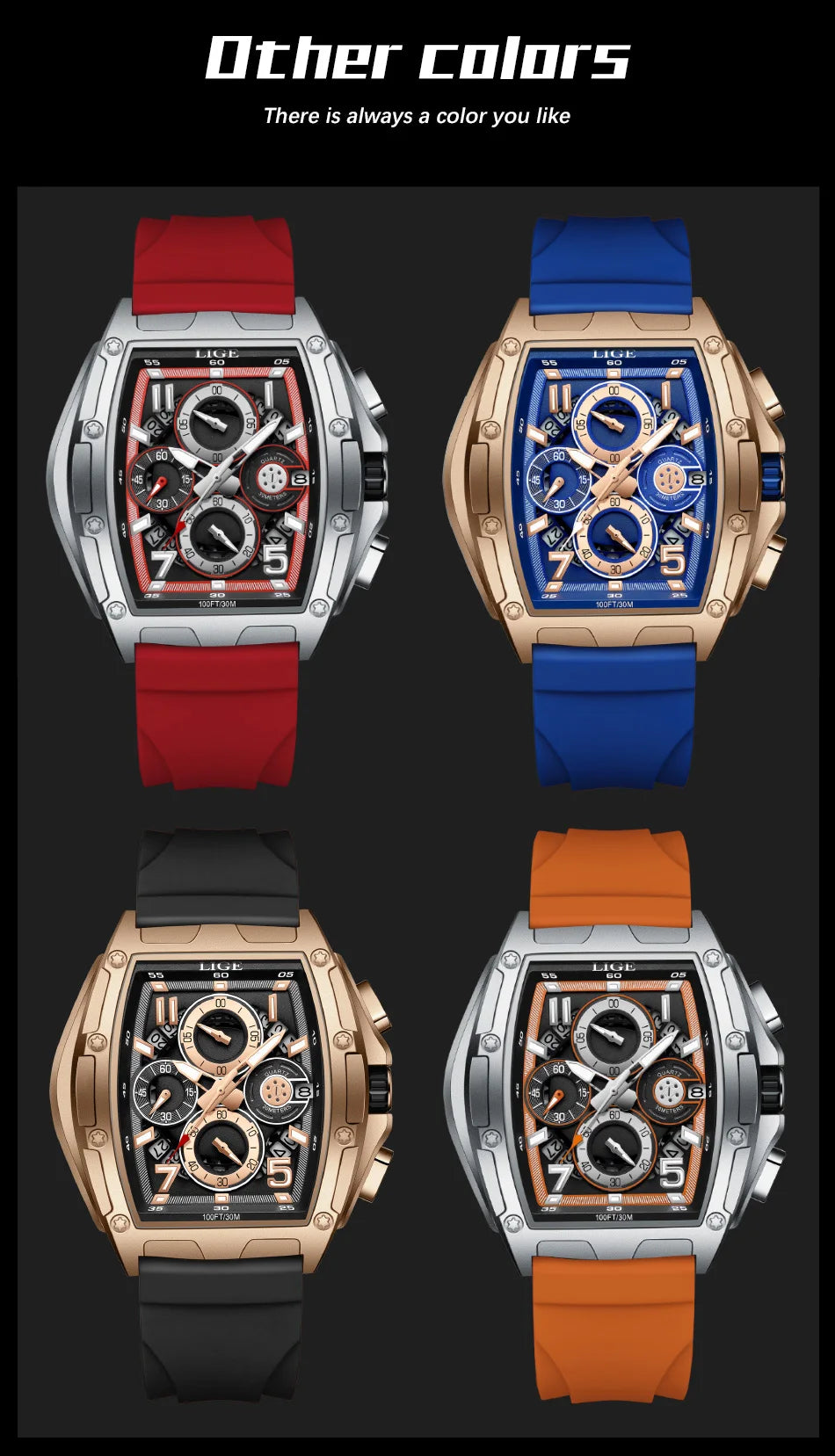 LIGE  Luxury Men‘s Watches Business Waterproof Male Clock Luminous Silicone Band Date Square Quartz Man Watches Reloj Hombre