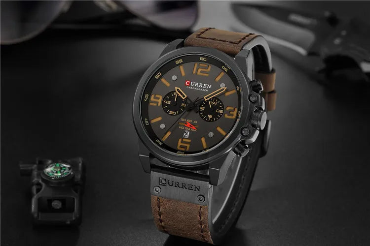 CURREN 8314 Men's Quartz Watch New Fashion Multi-function Chronograph Clock Leather Strap Calendar Simple Sports Watches for Men