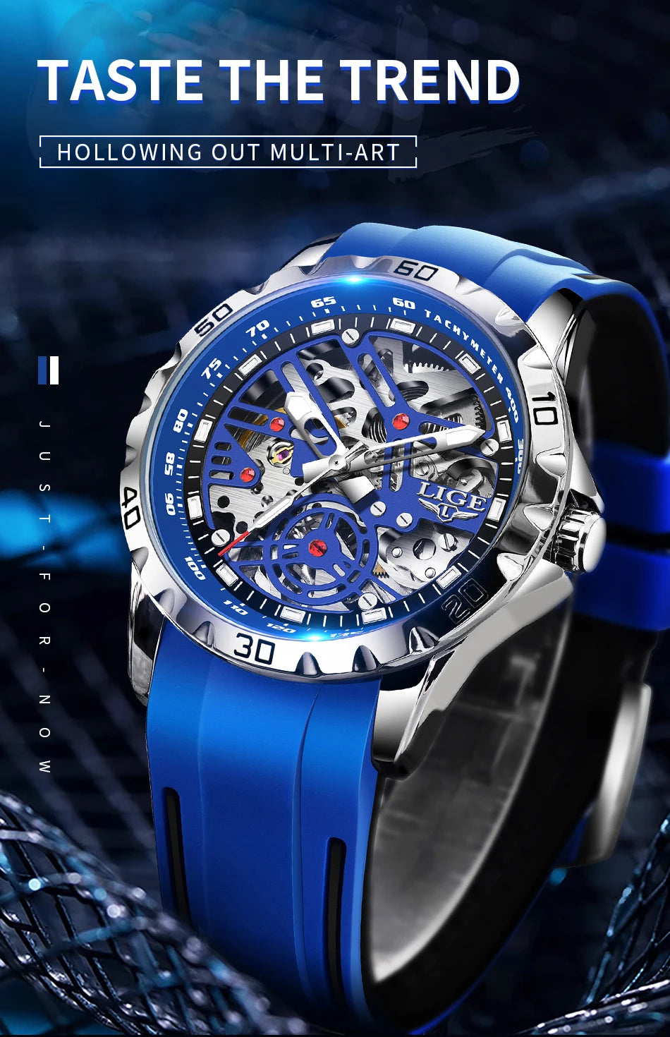 LIGE Luxury Men  Automatic Mechanical Watch Luminous Hollowed Movement Waterproof Luminous Mechanical wristwatches  Reloj Montre