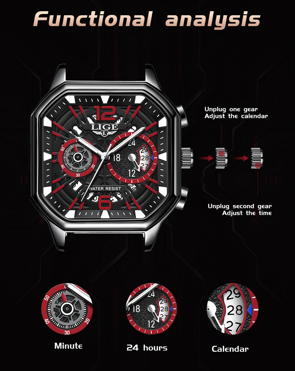 LIGE Fashion Mens Watch Leather Clock Brand Luxury Sport Chronograph Quartz Watches For Men Wrist Watch Relogios Masculino+Box