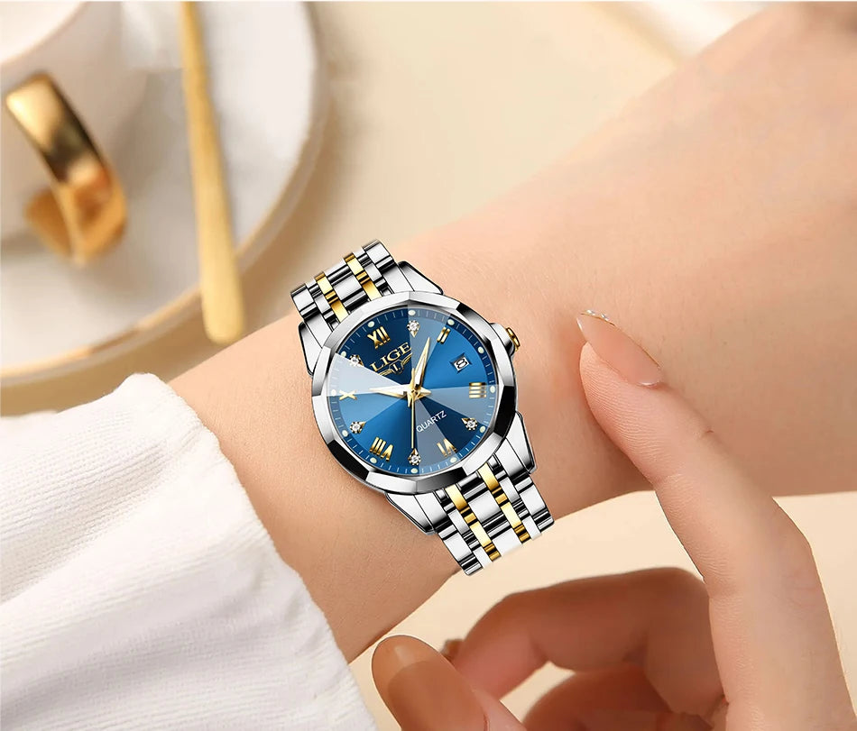 LIGE Women Watches Luxury Fashion Ladies Quartz Watch Waterproof Luminous Date Stainless Steel Wristwatch Girlfriend Gift